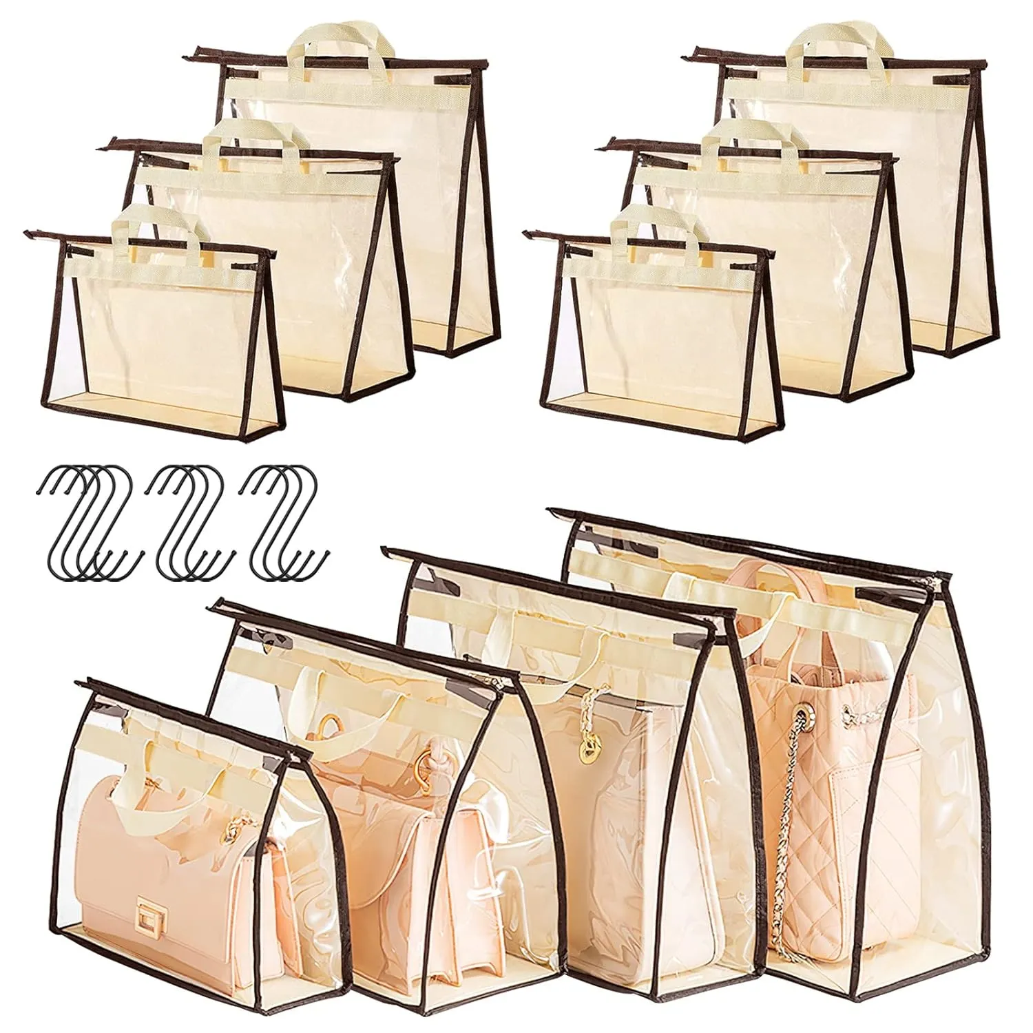 10 Pack Dust Bag For Handbag - 4 Sizes Clear Purse Storage Organizer For Closet,