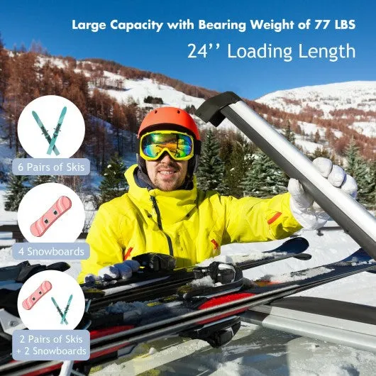 23"/30" Universal Ski & Snowboard Roof Racks Fit 6 Pairs Skis or 4 Snowboards-L