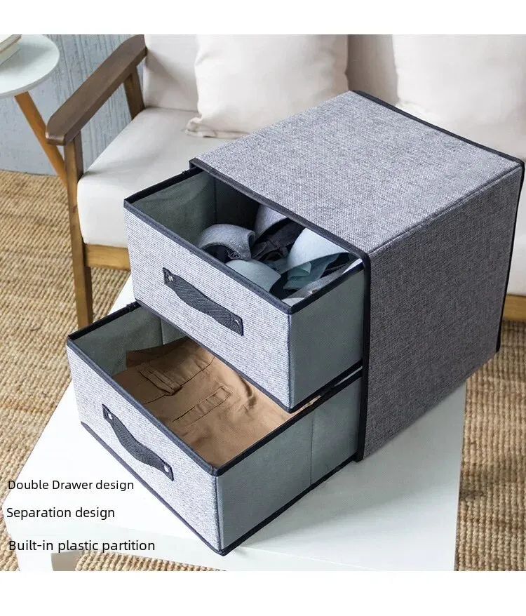 2X DRAWERS FABRIC STORAGE BOX