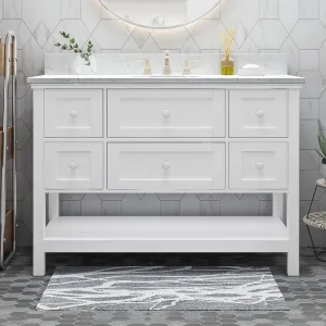 48" Wood Single Sink Bathroom Vanity with Marble Counter Top with Carrara White Marble - NH688703