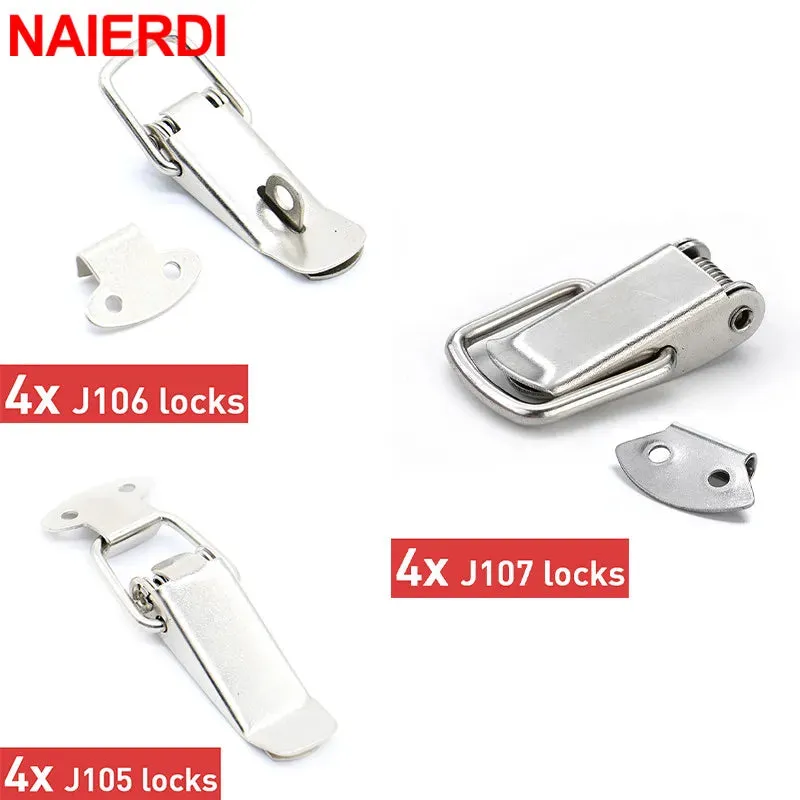 4PC Cabinet Box Locks Spring Loaded Latch Catch Toggle Iron Hasps For Sliding Door Window Furniture Hardware