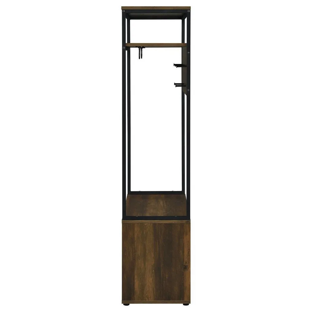 71 Inch Hall Tree Coat Rack, Shoe Cabinet with Shelves, Brown, Black By Casagear Home