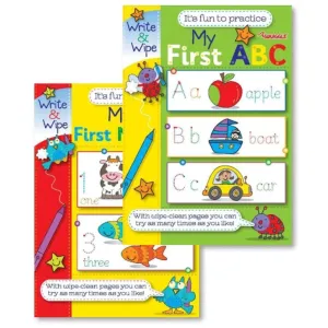 A4 My First Numbers ABC Write & Wipe Book - Assorted Educational Activities Easy Clean Write Wipe Pages Learning Numbers Alphabet