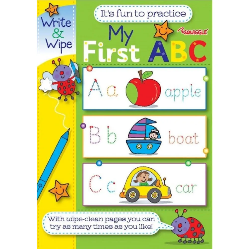 A4 My First Numbers ABC Write & Wipe Book - Assorted Educational Activities Easy Clean Write Wipe Pages Learning Numbers Alphabet