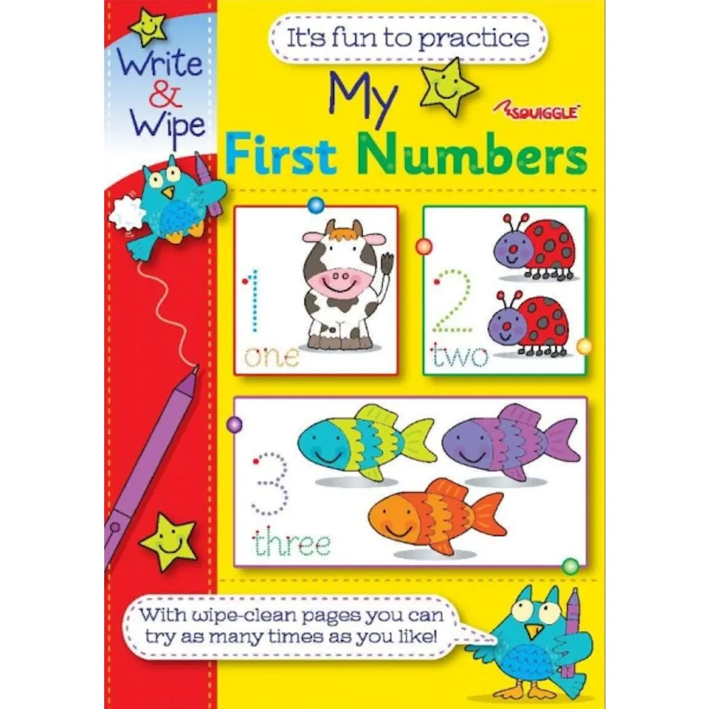 A4 My First Numbers ABC Write & Wipe Book - Assorted Educational Activities Easy Clean Write Wipe Pages Learning Numbers Alphabet