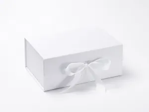 A5 Deep White Luxury Gift box with magnetic closure, and ribbon (Pack of 12)