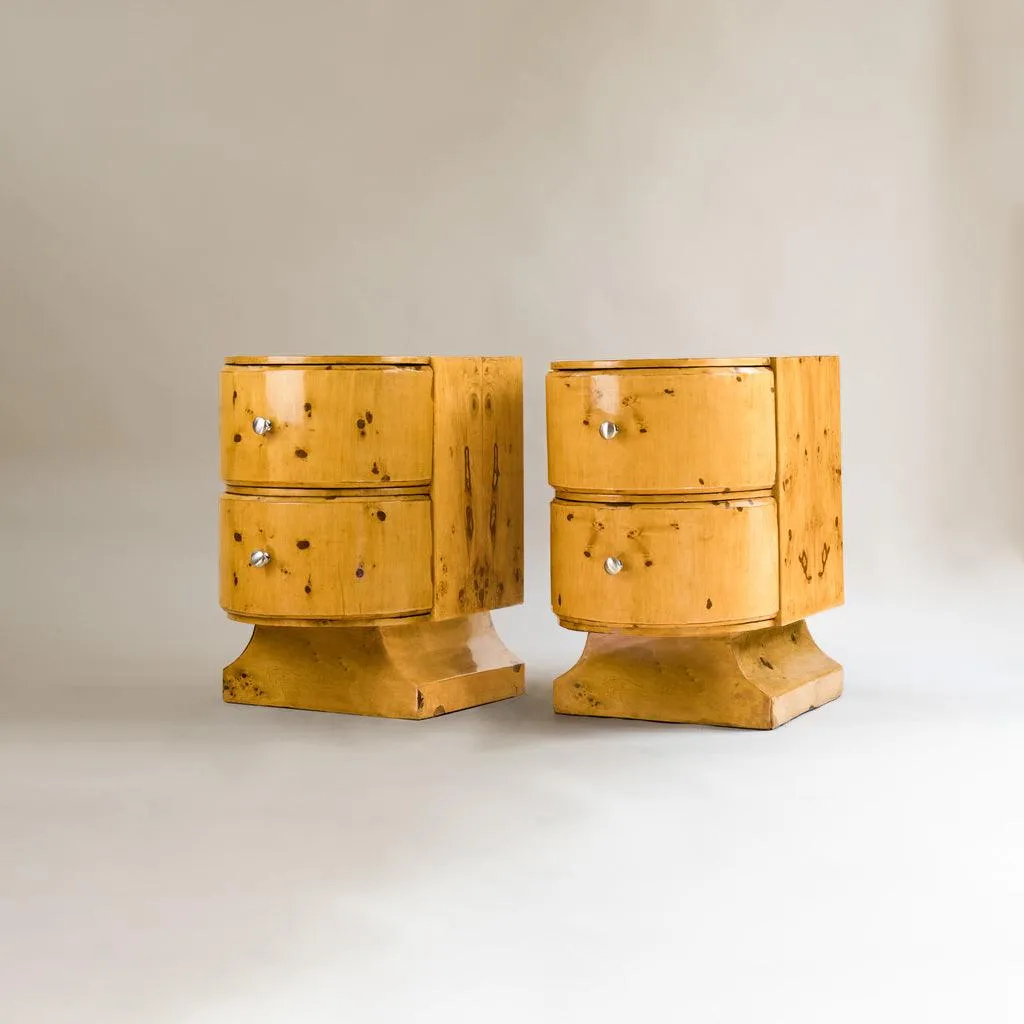 Art Deco Bed Side Table Drawers | Burl Wood Furniture