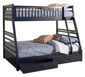 Ashton Navy Blue Wood Twin/Full Bunk Bed with 2 Drawers