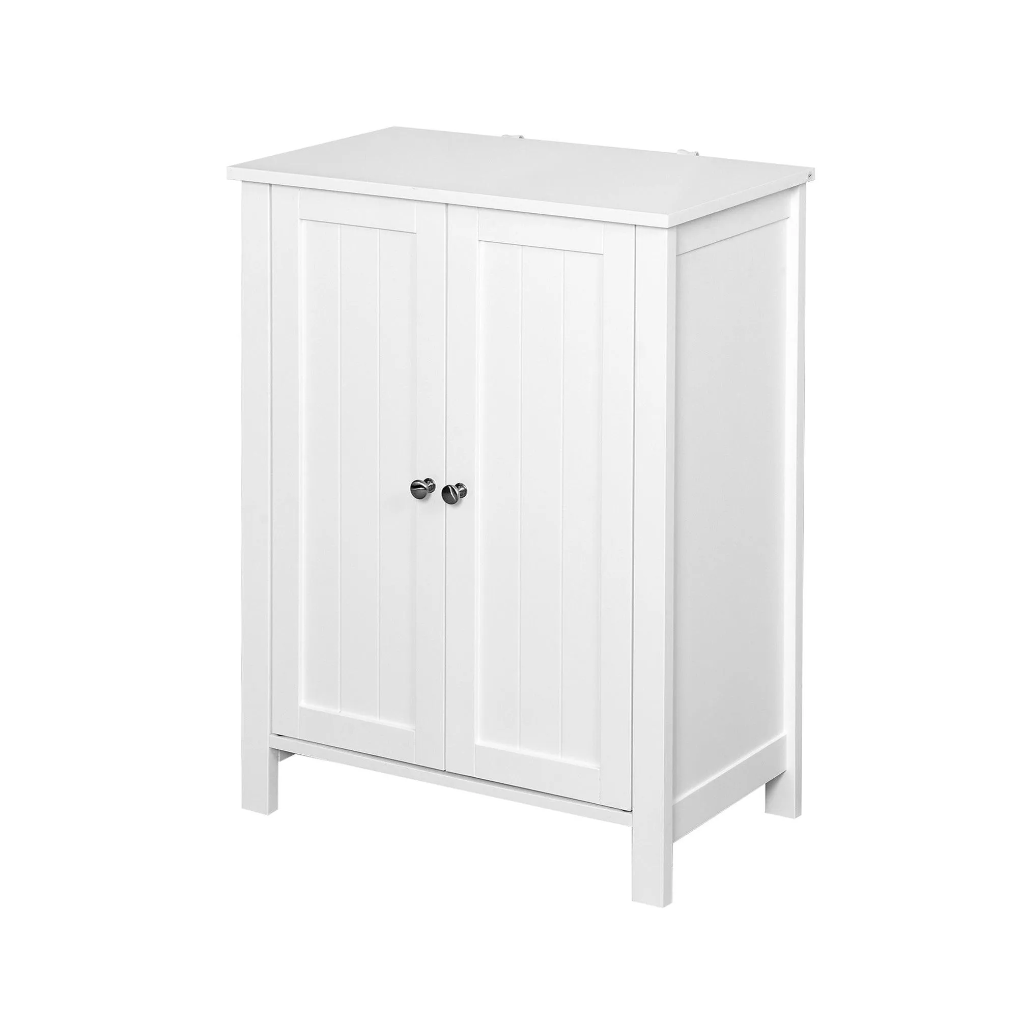 Bathroom Floor Storage Cabinet with Double Door Adjustable Shelf, White