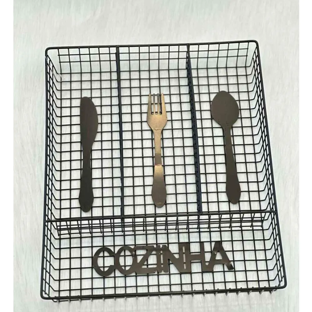 Black Metal Mesh Cutlery Tray Organizer