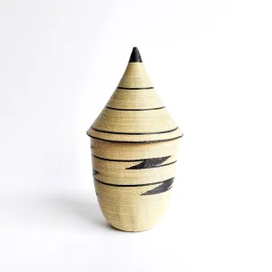 Black Zig Zag Pattern Planter Basket with Peaked Lid from Rwanda