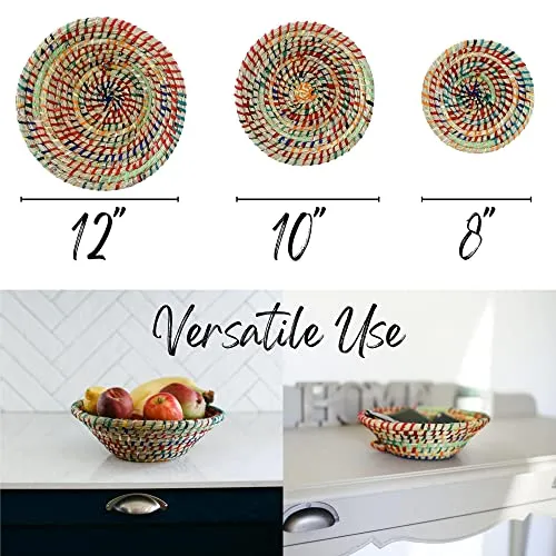 Boho Wall Basket Decor Set Colorful Handmade Baskets Fairtrade Recycled Sari