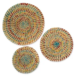 Boho Wall Basket Decor Set Colorful Handmade Baskets Fairtrade Recycled Sari