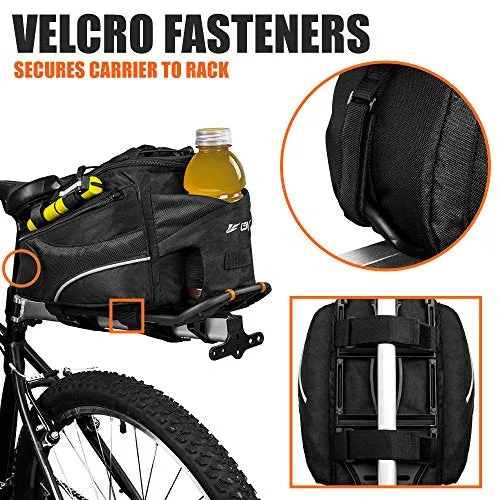 BV Bike Commuter Carrier Trunk Bag with Velcro Pump Attachment, Small Water Bottle Pocket & Shoulder Strap