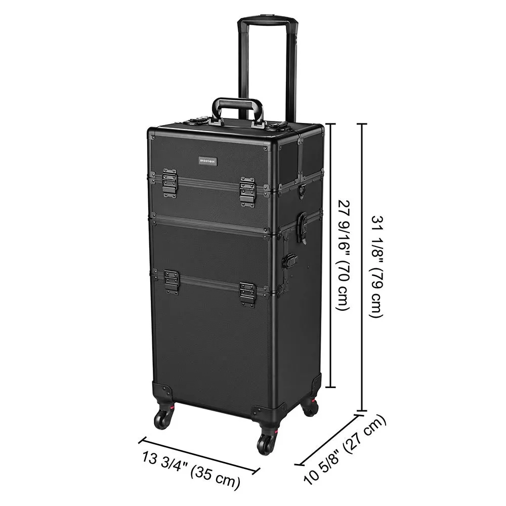 Byootique 2in1 Rolling Makeup Artist Case Lockable 4-Wheel Black