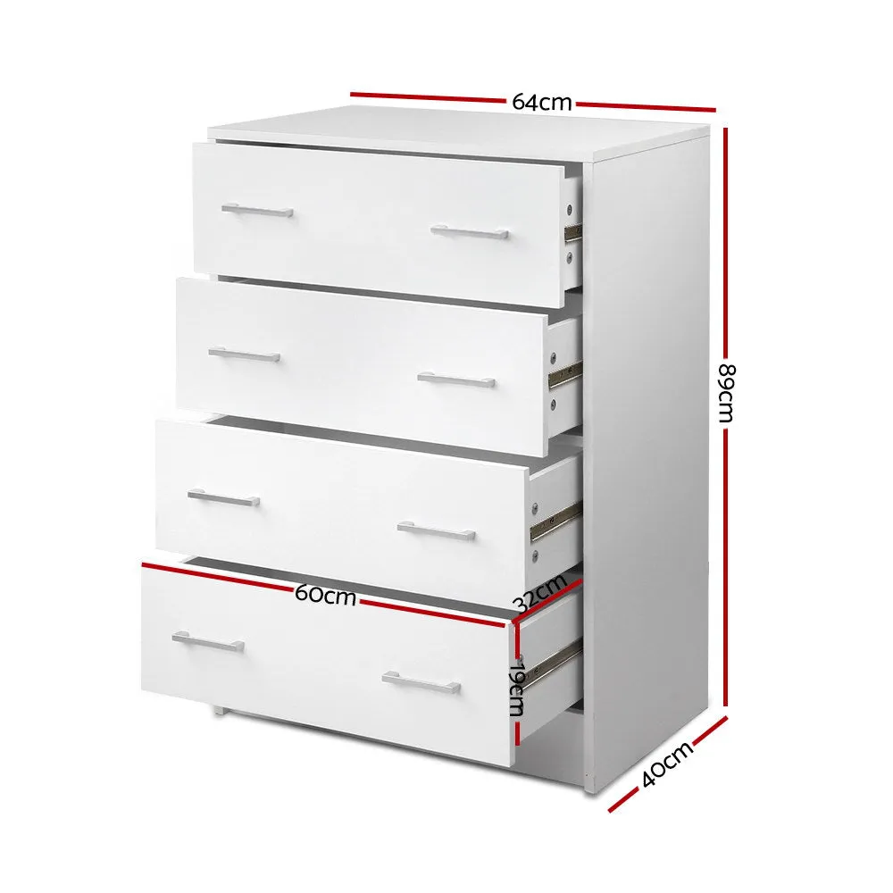 Chest Of drawer 4 Drawers Tallboy Storage Bedroom Furniture Dresser White