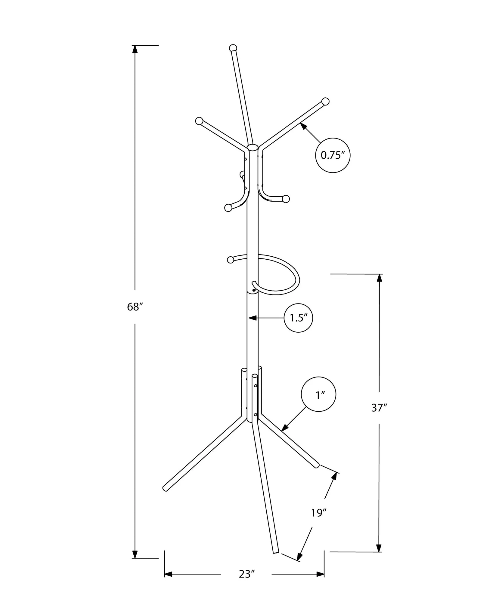 Coat Rack - 68"H / White Metal