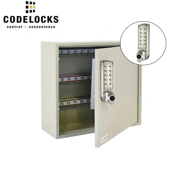 CodeLocks - Key Secure Hook Padlock Cabinet w/ CL2255 - Portable - Medium Duty - Electronic Lock - Tubular Mortise Latch - Key Override - Optional Lock Prep - 25 Padlocks