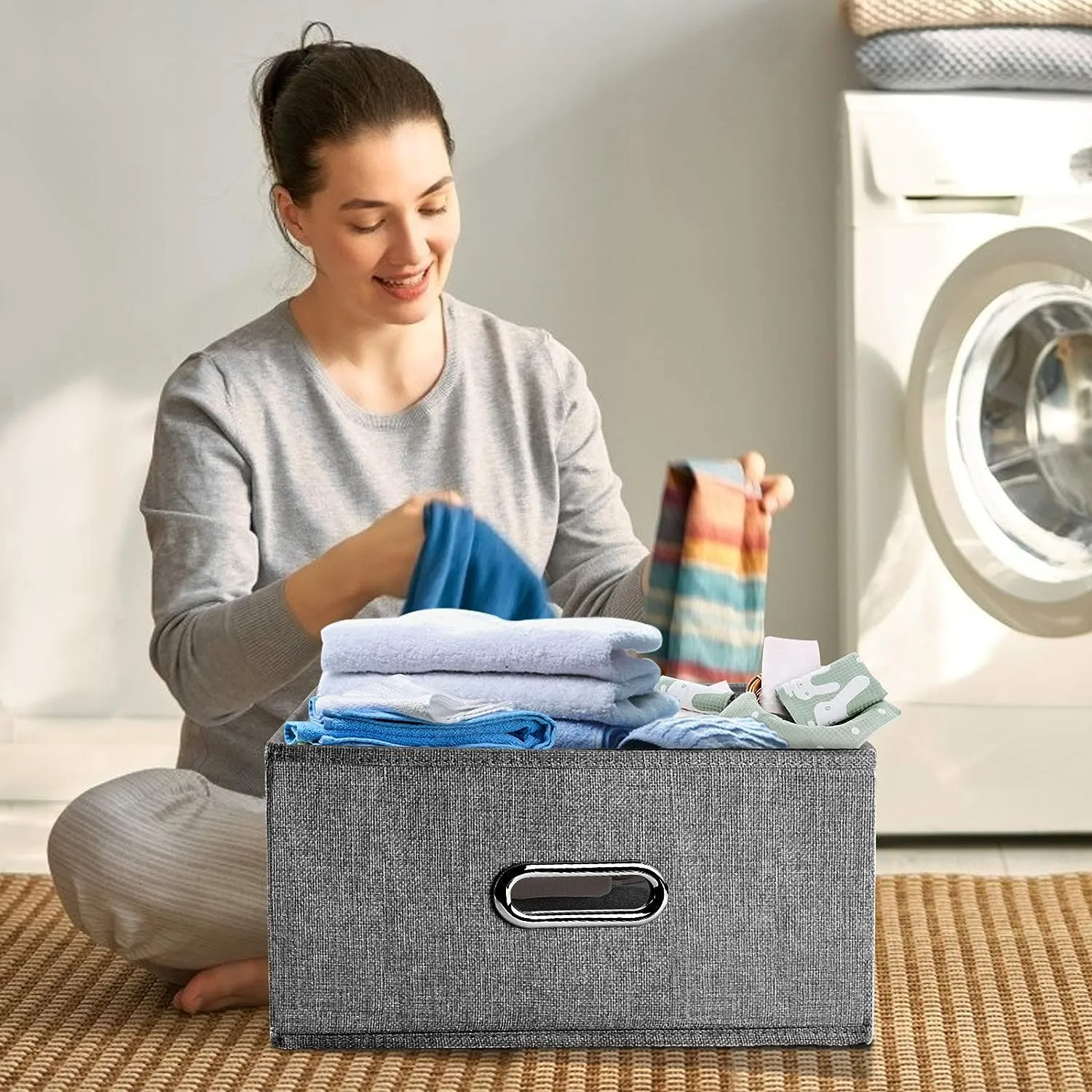 Collapsible Storage Bins with Lids and Handles-M