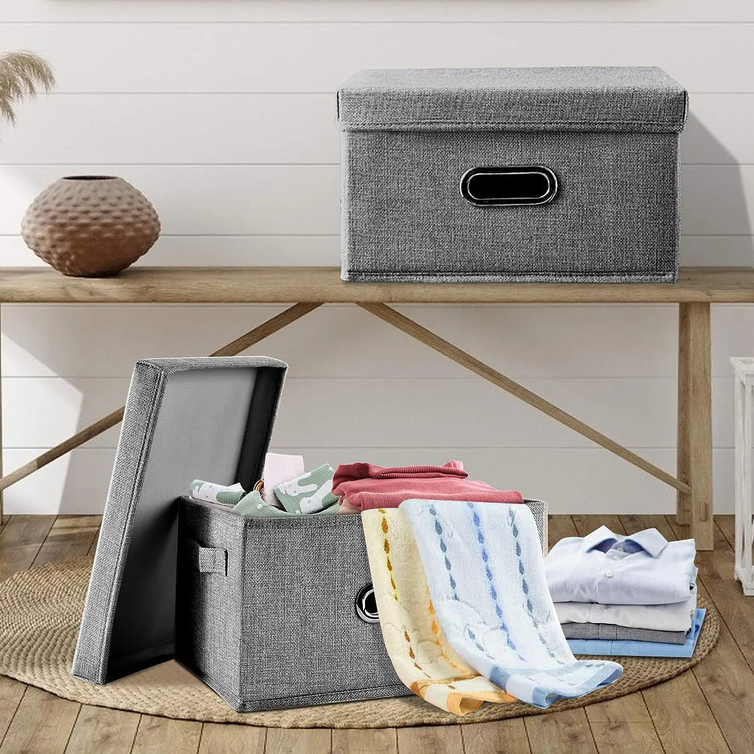 Collapsible Storage Bins with Lids and Handles-M