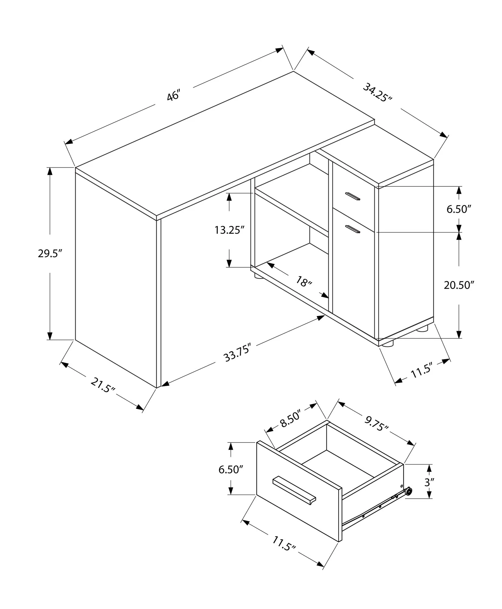 Computer Desk, Home Office, Corner, Storage Drawers, 46"l, L Shape, Work, Laptop, Brown Laminate, Contemporary, Modern