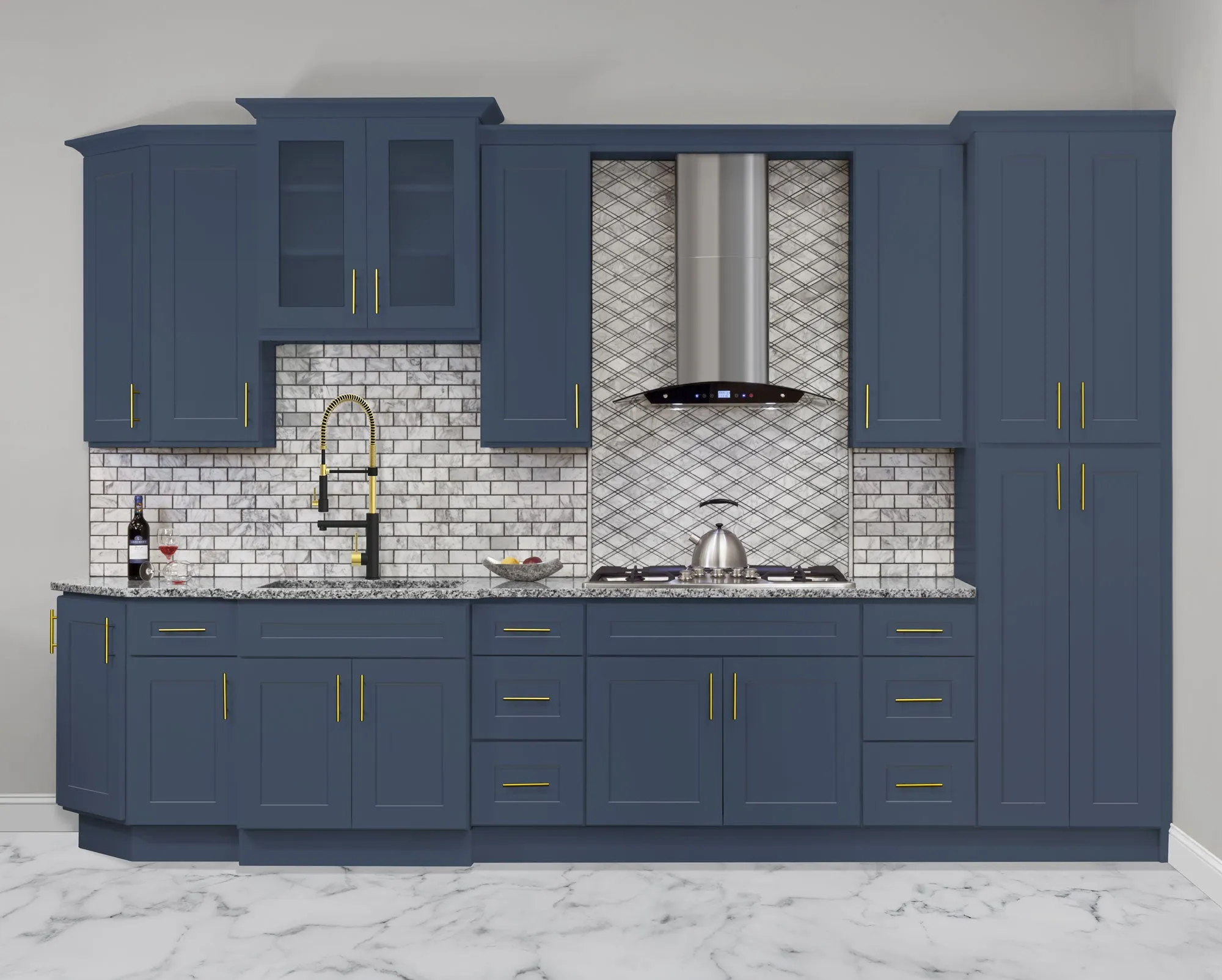 Diagonal Corner Kitchen Cabinet DC2436 Danbury Blue LessCare 24 in. width 36 in. height 12 in. depth