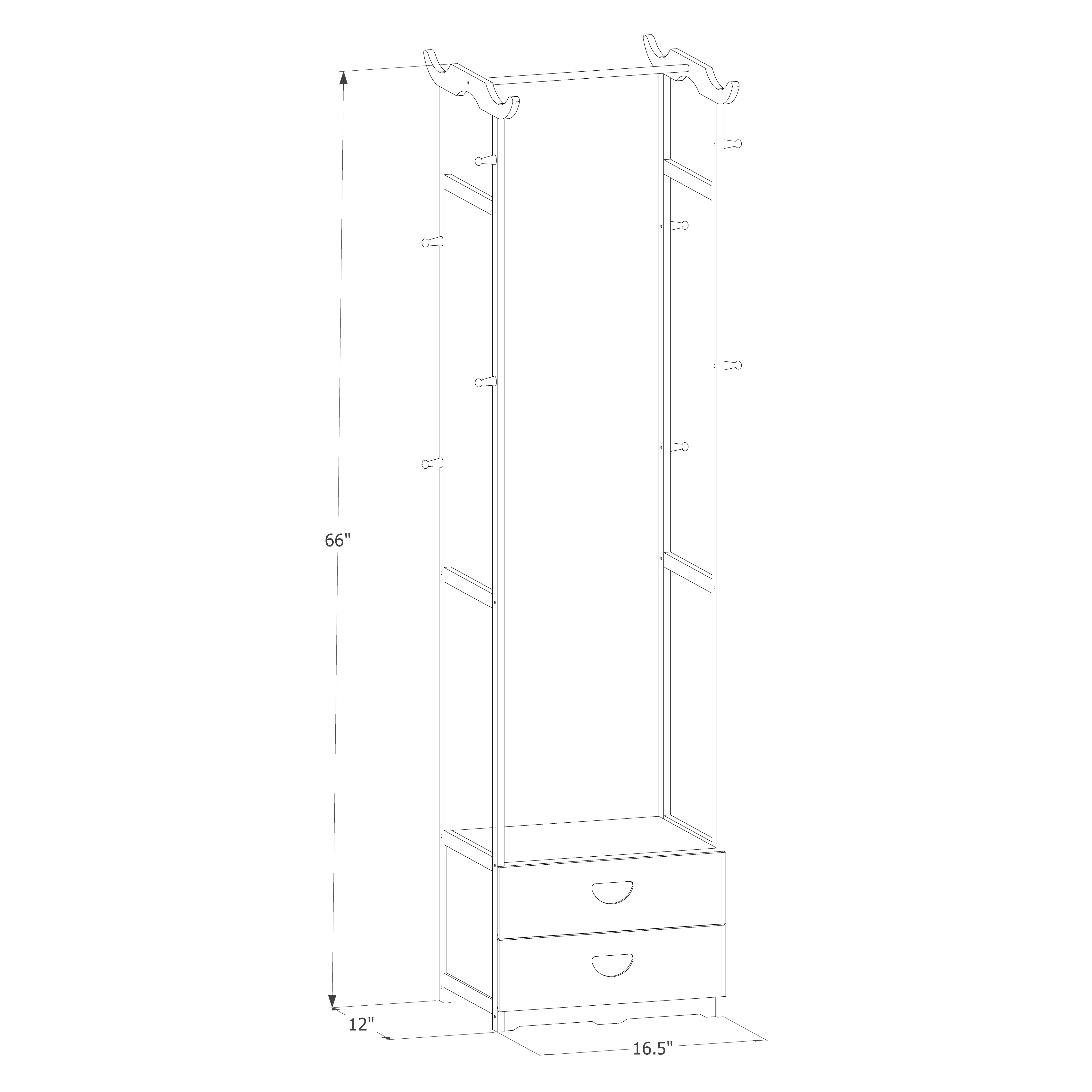 Double Drawer Garment Hanging Stand Rack - Natural