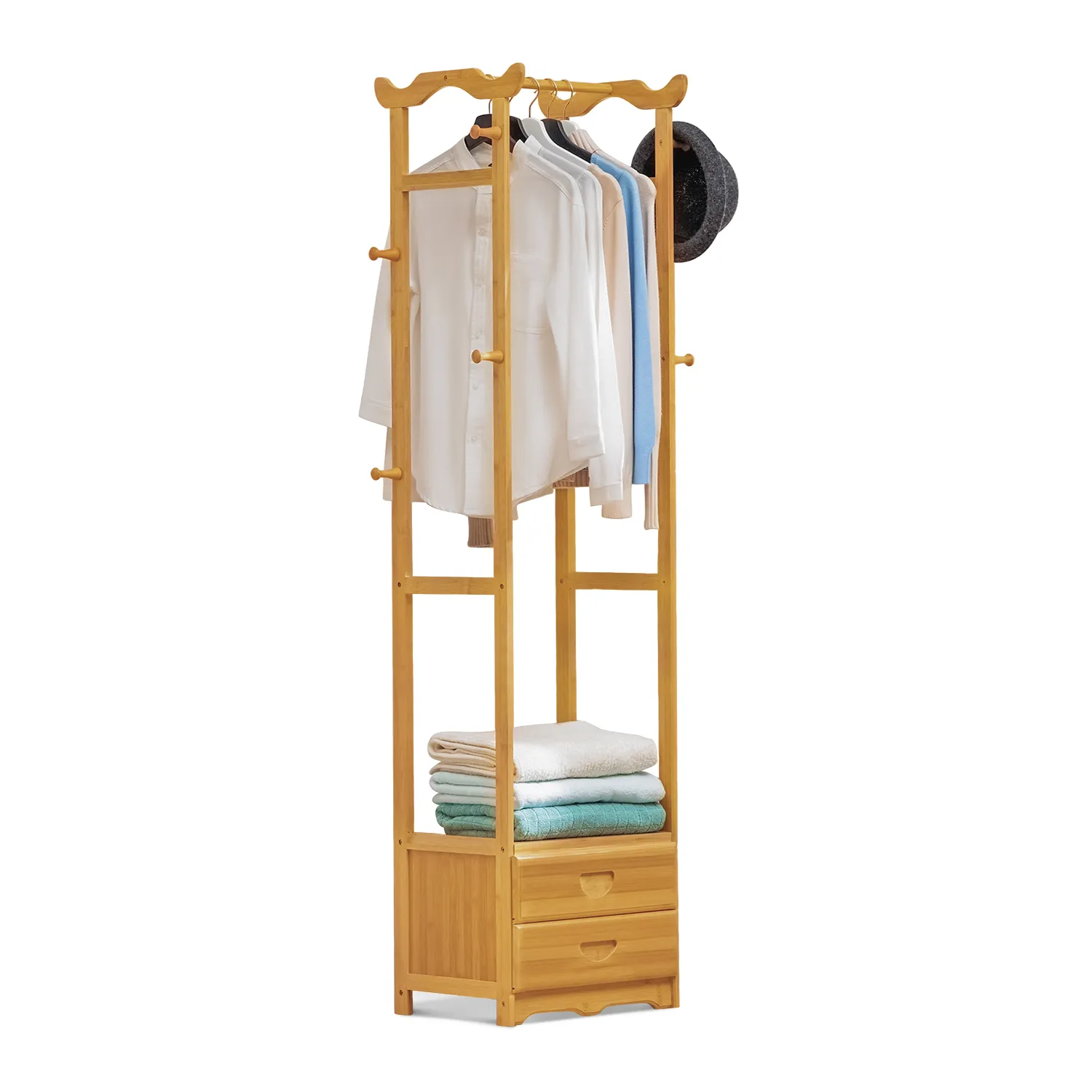 Double Drawer Garment Hanging Stand Rack - Natural