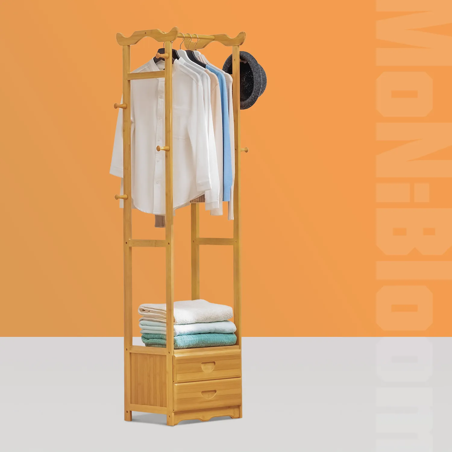 Double Drawer Garment Hanging Stand Rack - Natural