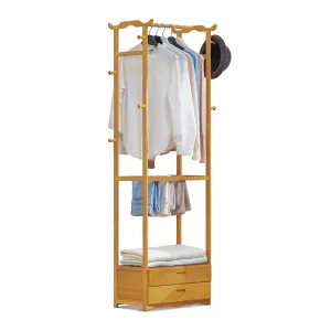 Double Drawer Garment Hanging Stand - with Pants Rack - Natural