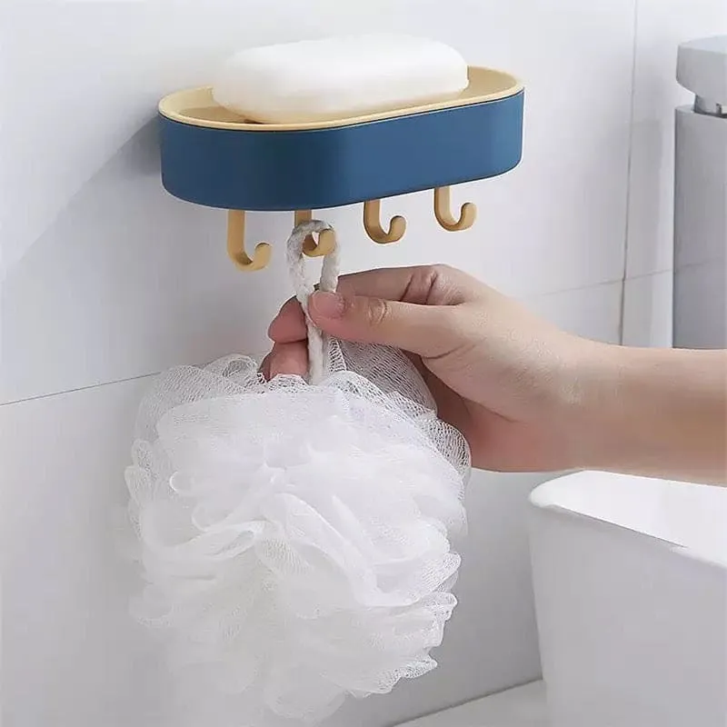 Double Layer Soap Box, Hanging Bathroom Soap Shower Soap Holder, Dish Storage Plate Tray Soap Box, Multifunctional Shelf Toilet Drain Soap Box with Plastic Hooks, Soap Dish Tray