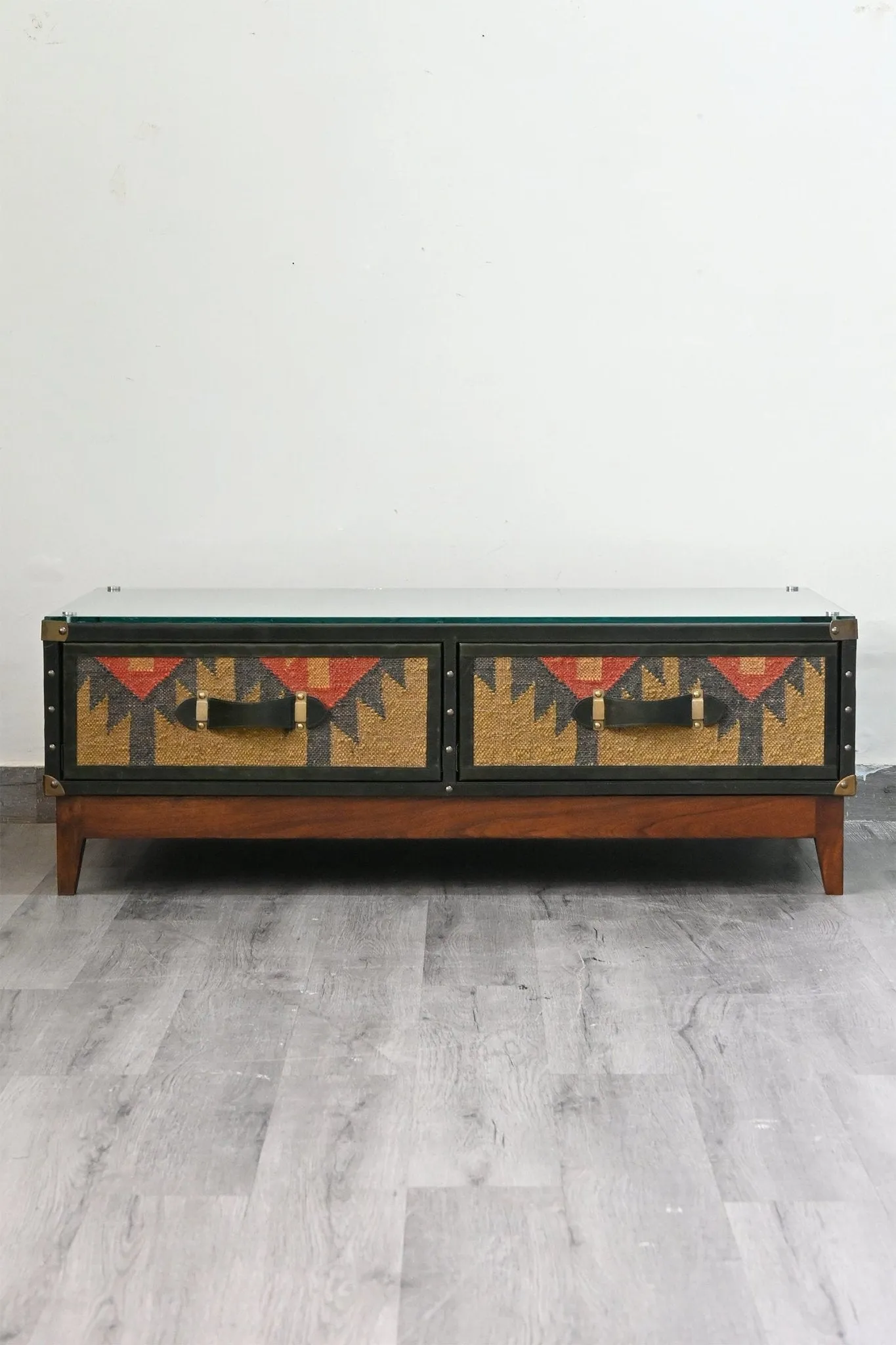 EVELYN  COFFEE TABLE IN KILIM & LEATHER