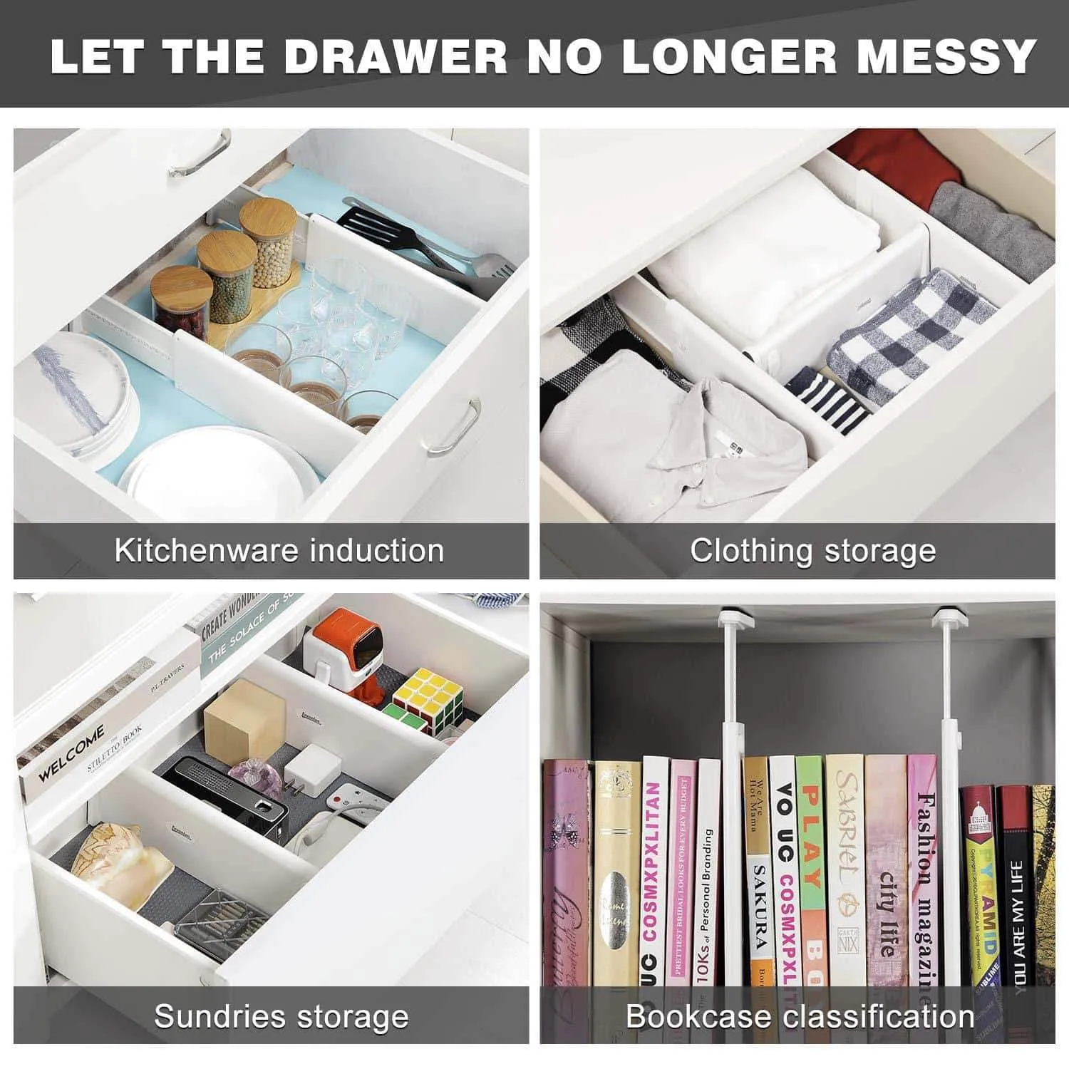 Favonian Drawer Dividers Clothes Divider Multifunction Dresser Organizer Spice Organizers Adjustable Expandable Rack for Kitchen Desk Cabinet Storage Wardrobe Clothing Arrange 3 Pcs Pack