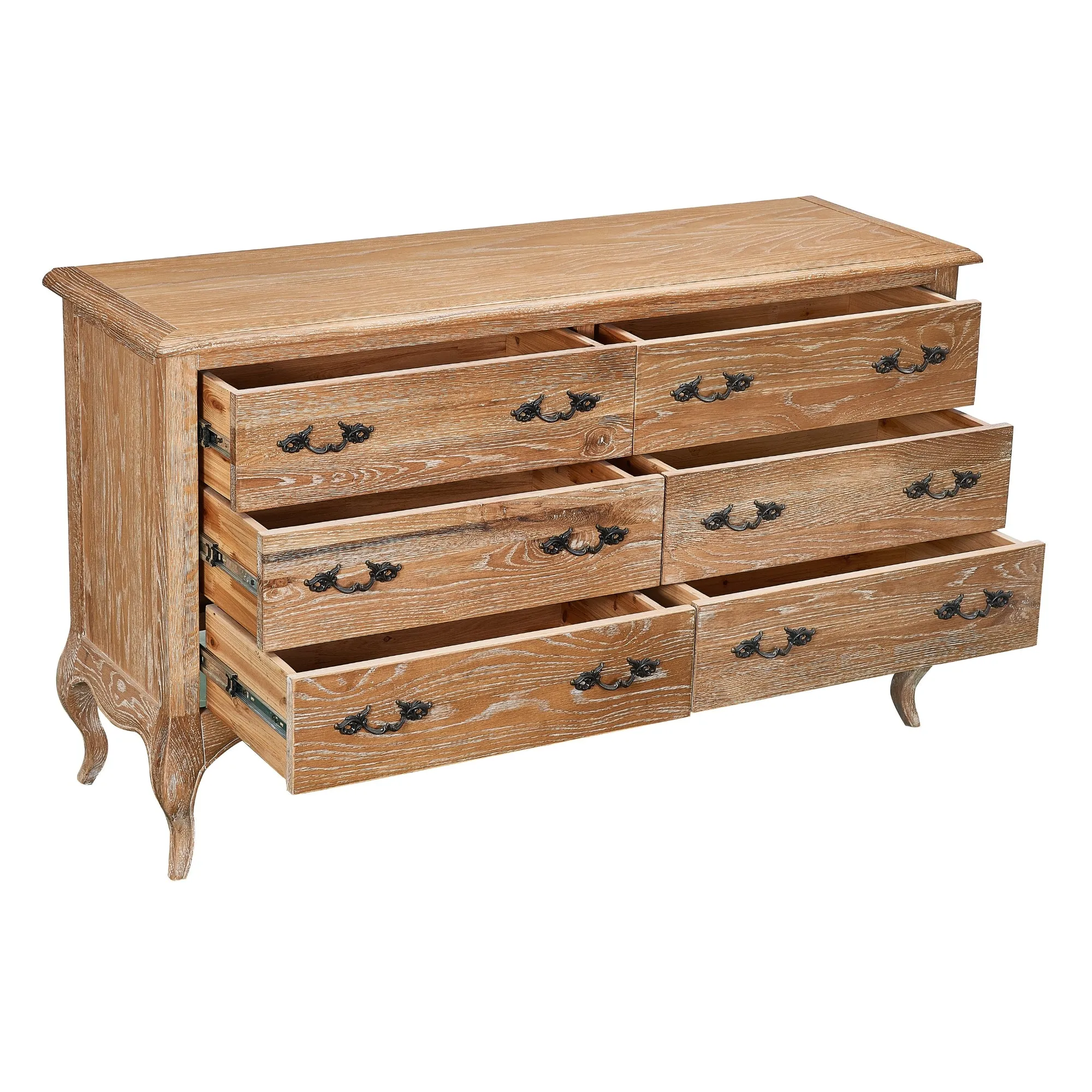 French Provincial 6-Drawer Dresser, Solid Oak Wood