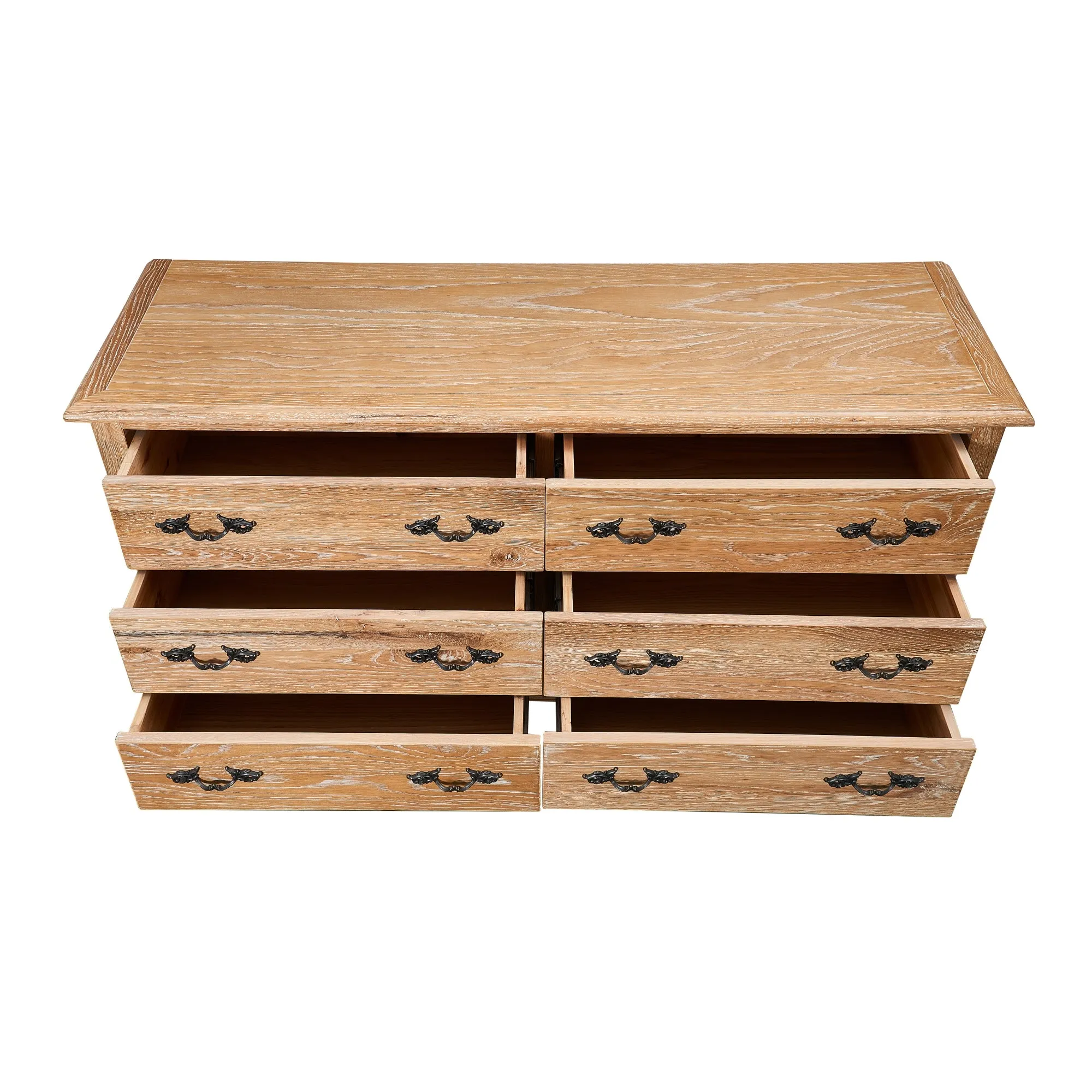 French Provincial 6-Drawer Dresser, Solid Oak Wood