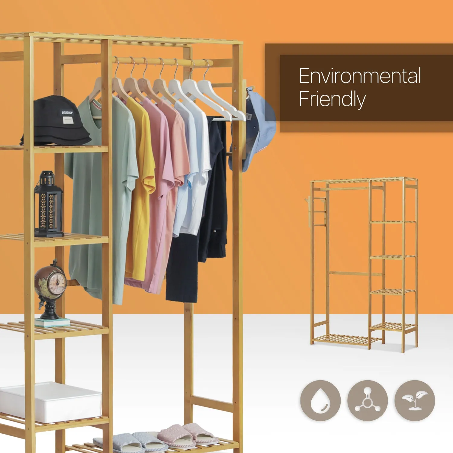 Garment Cabinet Clothes Organizer - Single Rack - Natural