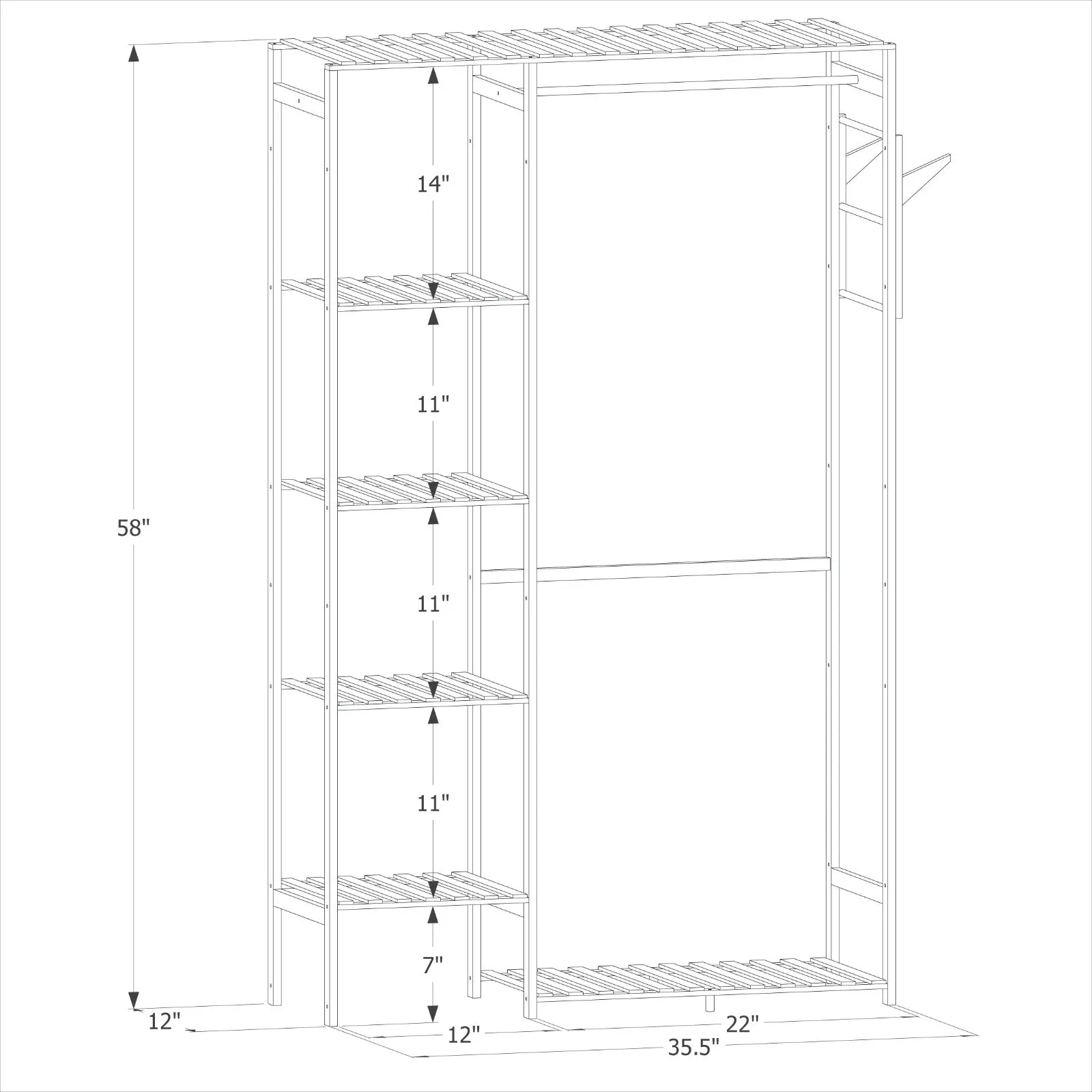 Garment Cabinet Clothes Organizer - Single Rack - Natural