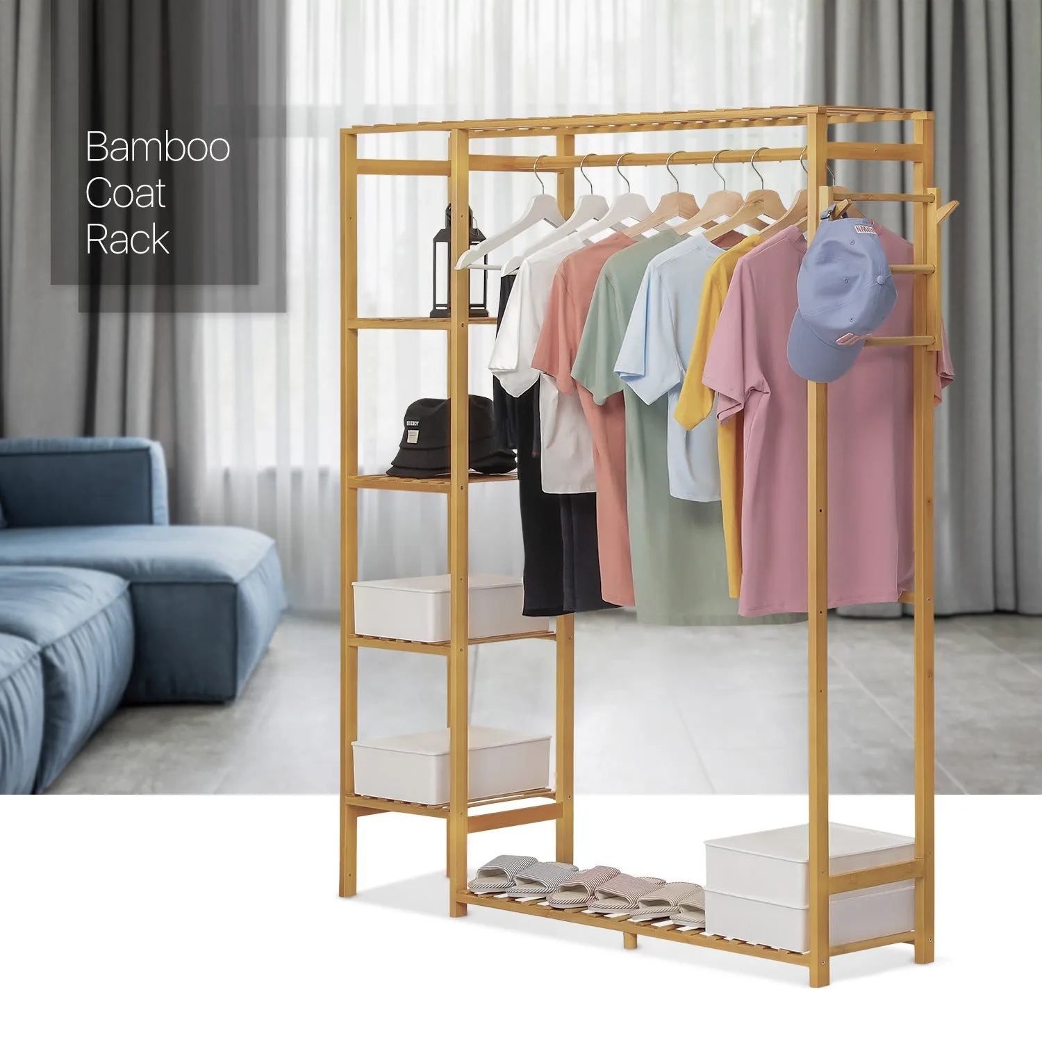 Garment Cabinet Clothes Organizer - Single Rack - Natural