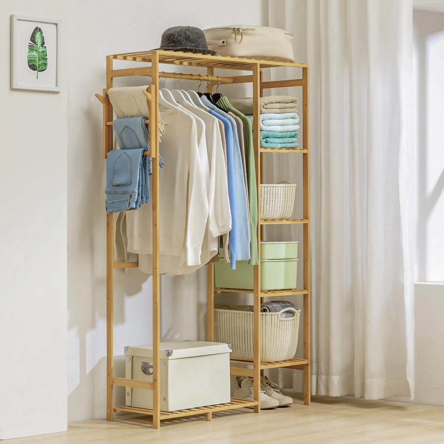 Garment Cabinet Clothes Organizer - Single Rack - Natural