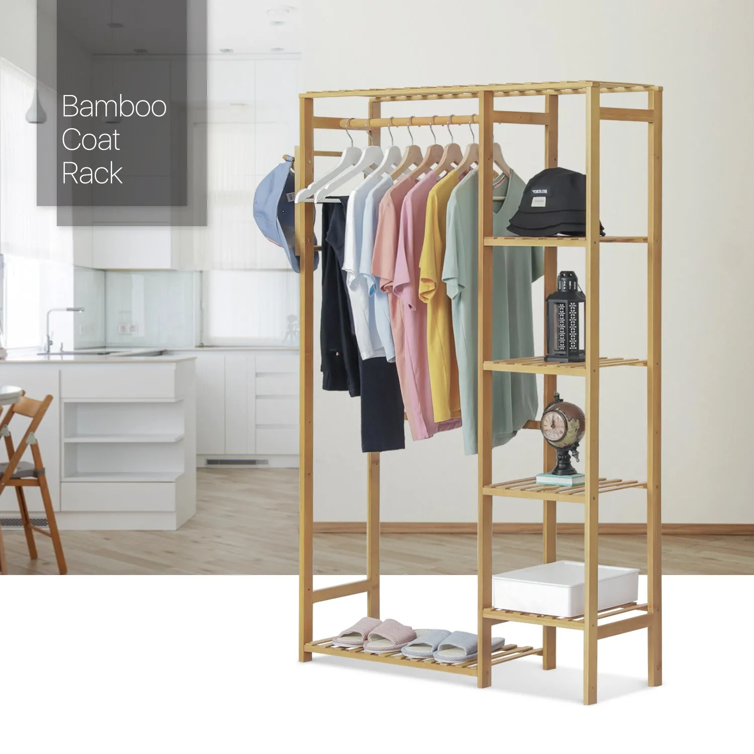 Garment Cabinet Clothes Organizer - Single Rack - Natural