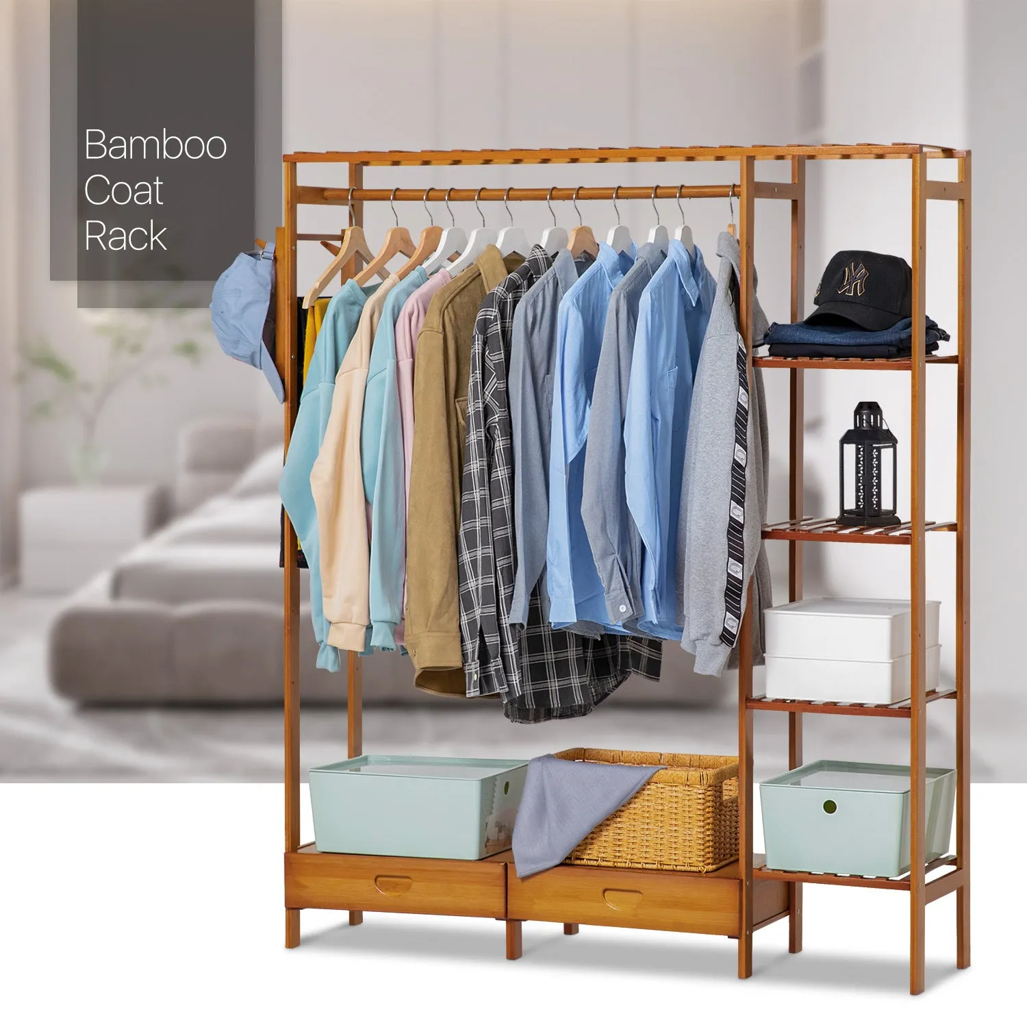 Garment Cabinet Clothes Organizer - with Drawer - Brown