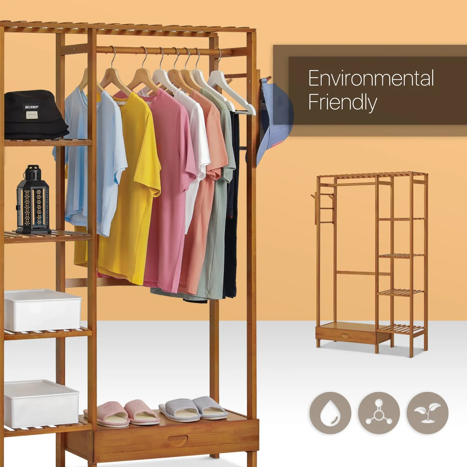 Garment Cabinet Clothes Organizer - with Drawer - Brown