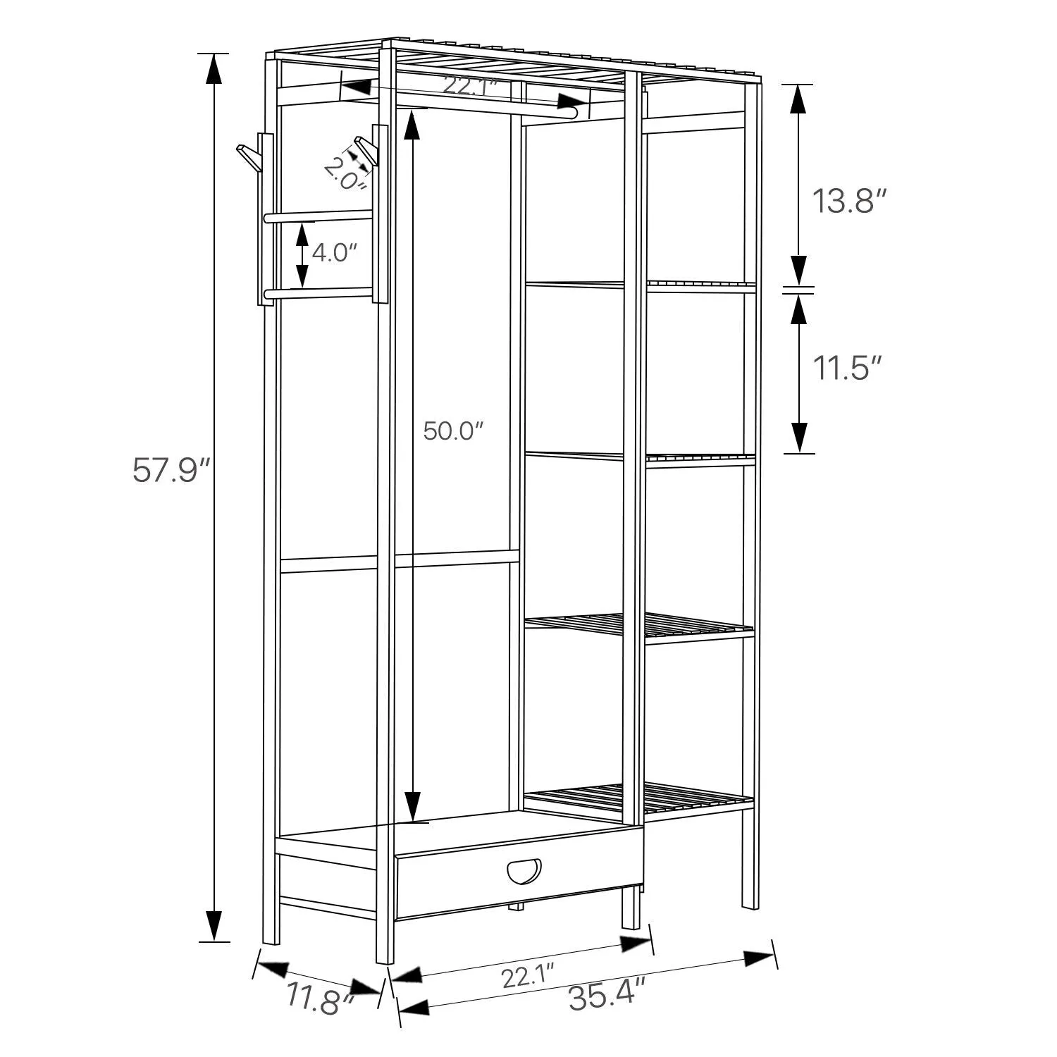 Garment Cabinet Clothes Organizer - with Drawer - Brown