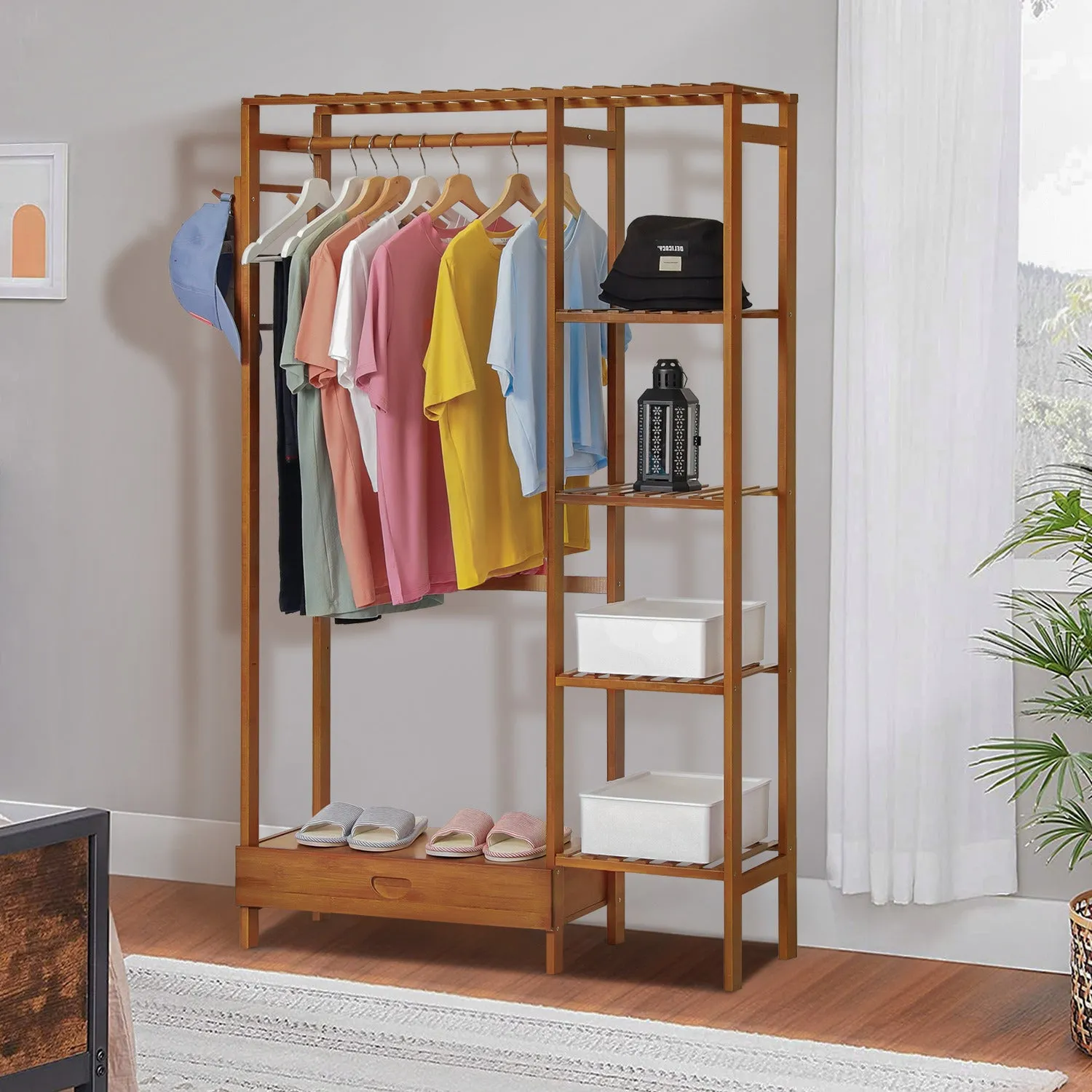 Garment Cabinet Clothes Organizer - with Drawer - Brown