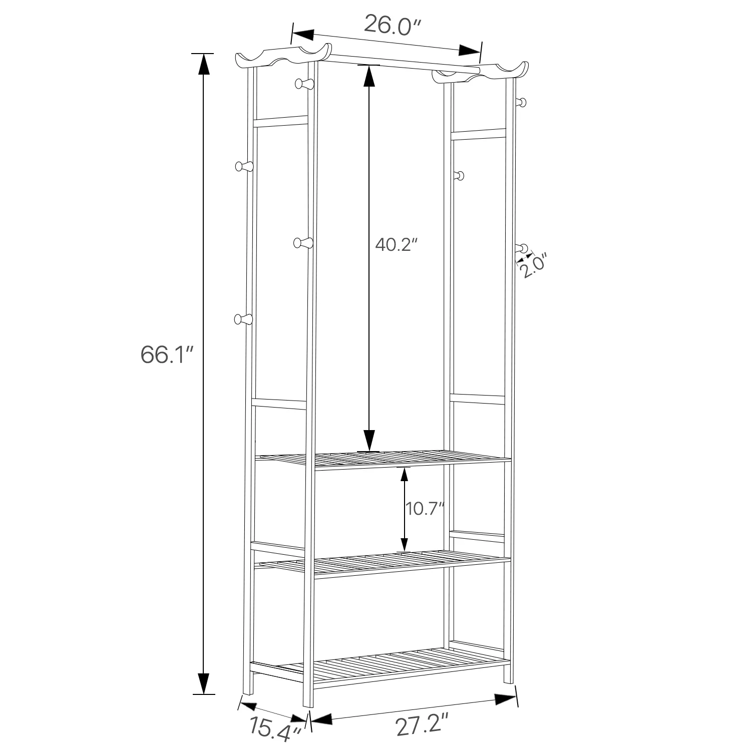 Garment Hanging Clothes Rack - 3 Tier Shelves