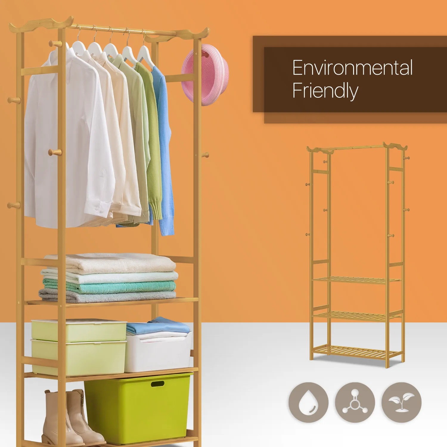 Garment Hanging Clothes Rack - 3 Tier Shelves