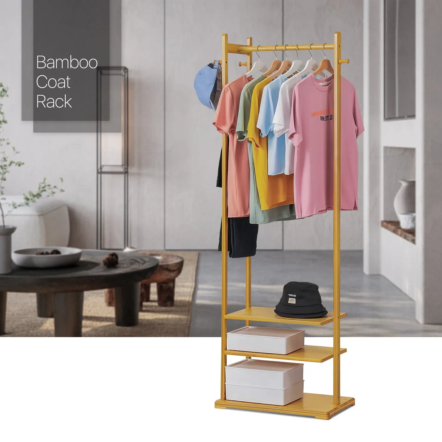 Garment Hanging Stand Rack - 3 Tier Shelves