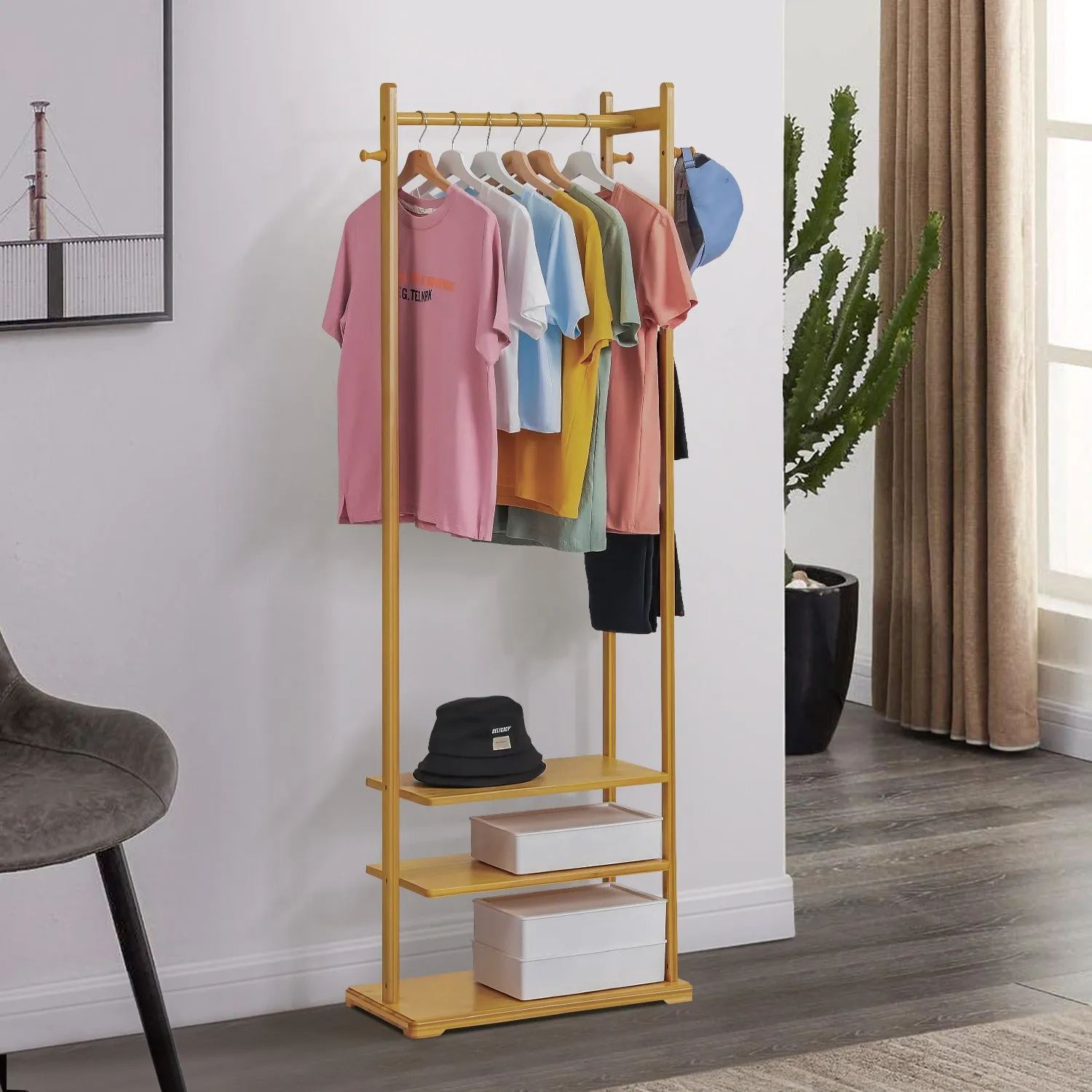 Garment Hanging Stand Rack - 3 Tier Shelves