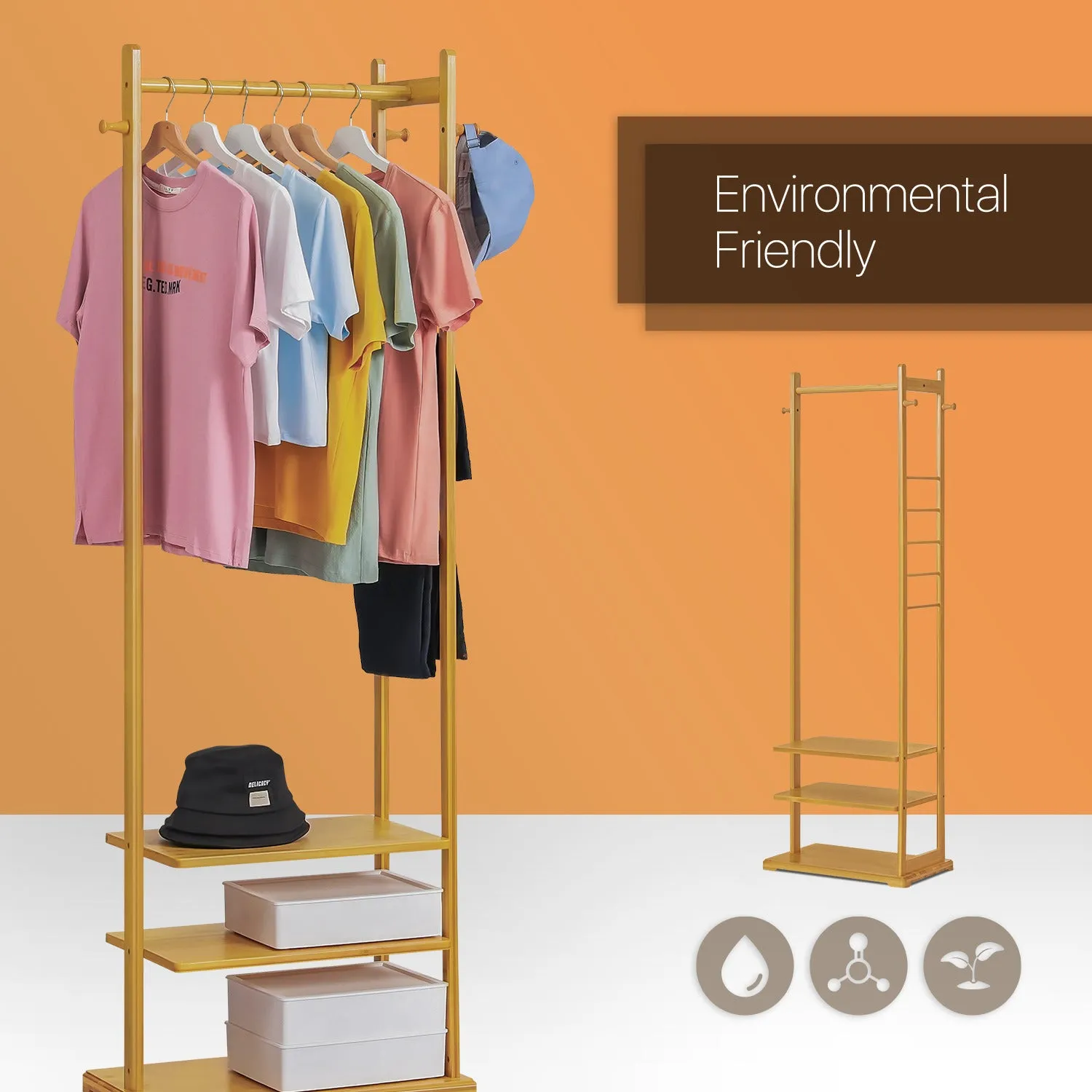 Garment Hanging Stand Rack - 3 Tier Shelves