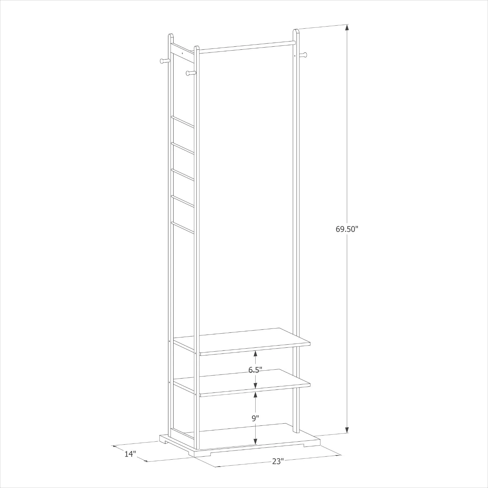 Garment Hanging Stand Rack - 3 Tier Shelves